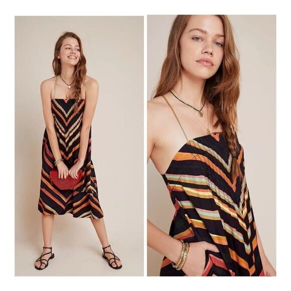 New Anthropologie Chevron Slip Dress Size L - Picture 1 of 14